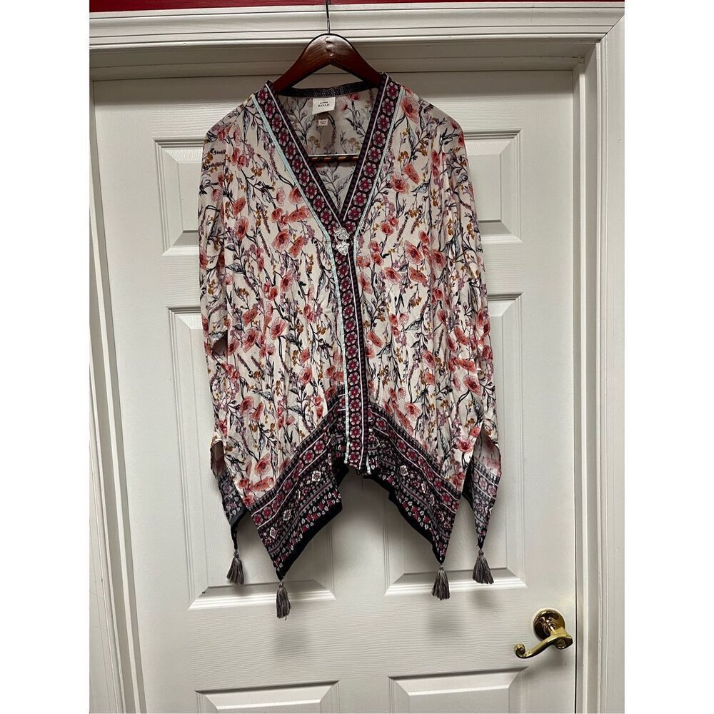 Knox Rose Floral Print Tassel Trim Kimono M/L EUC